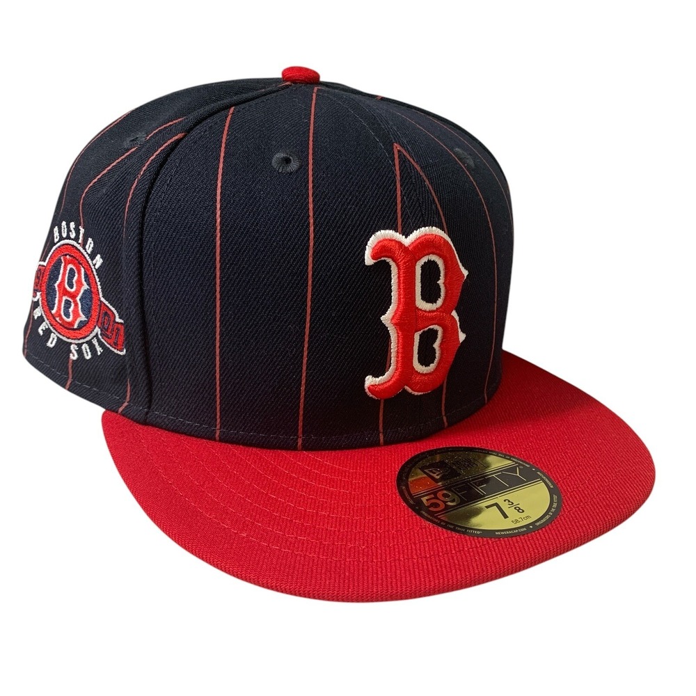 Boston Red Sox New Era Throwback Pinstriped 59FIFTY Fitted Cap Hat Size 7 3/8